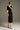 Black Crepe Bodycon Dress with Golden Tailored Collar