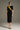 Black Crepe Bodycon Dress with Golden Tailored Collar