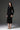Black Crepe Long-Sleeve Bodycon Dress with With Red Stones